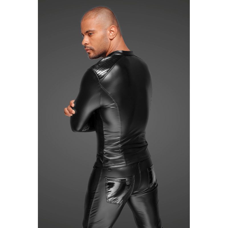 Power Wetlook Mens Jacket w Pleated PVC Epaulets - Silk and Sin