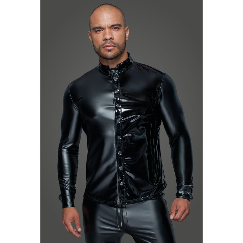 Powerwetlook PVC Long Sleeved Shirt w Button Placket - Silk and Sin