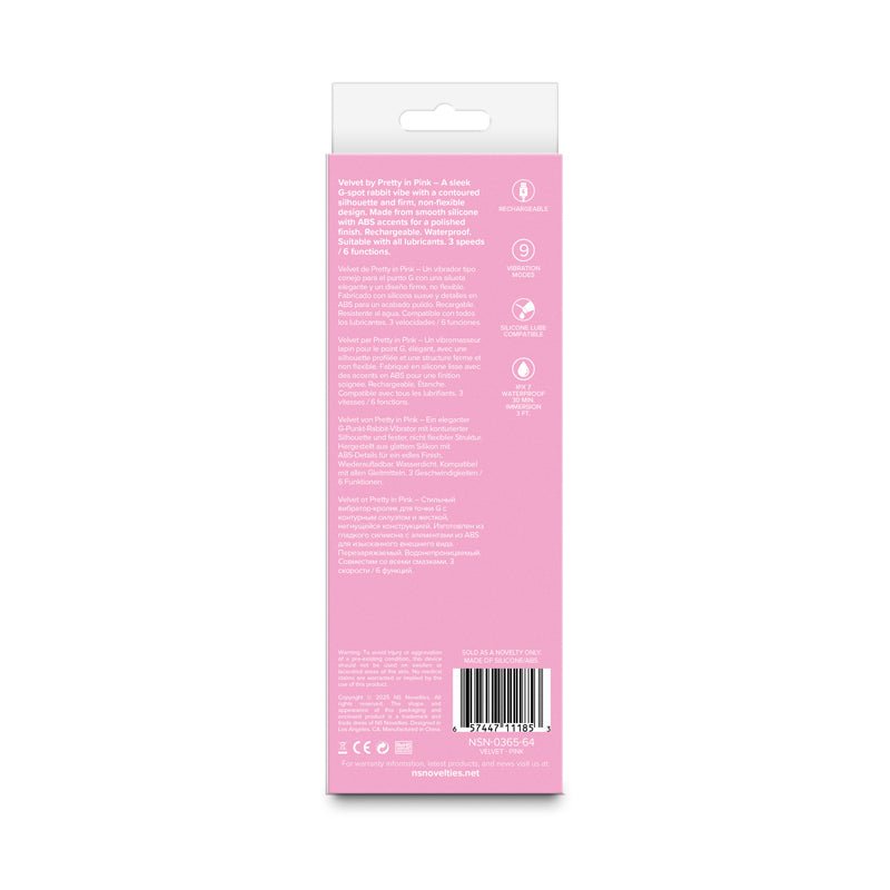 Pretty in Pink Velvet - Pink - Pink 18.7 cm USB Rechargeable Rabbit Vibrator - Silk and Sin