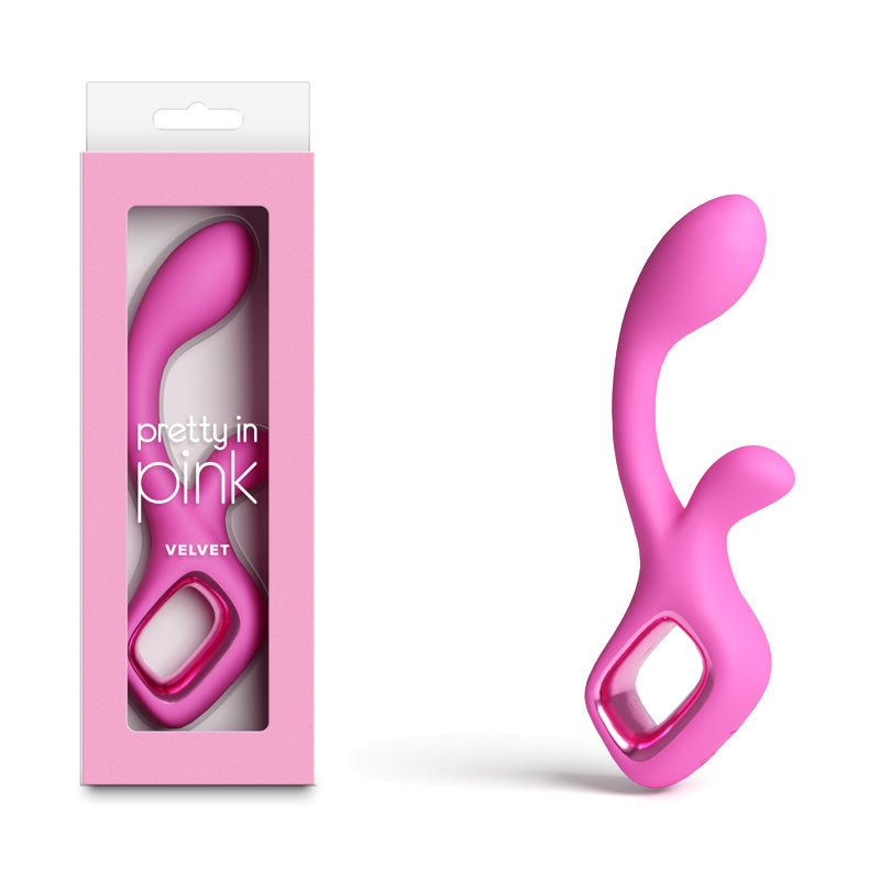 Pretty in Pink Velvet - Pink - Pink 18.7 cm USB Rechargeable Rabbit Vibrator - Silk and Sin