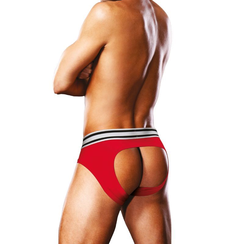 Prowler Open Back Brief Red/White - Silk and Sin