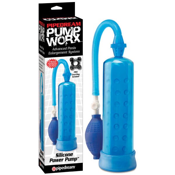 Pump Worx Silicone Power Pump - Blue Penis Pump - silkandsin
