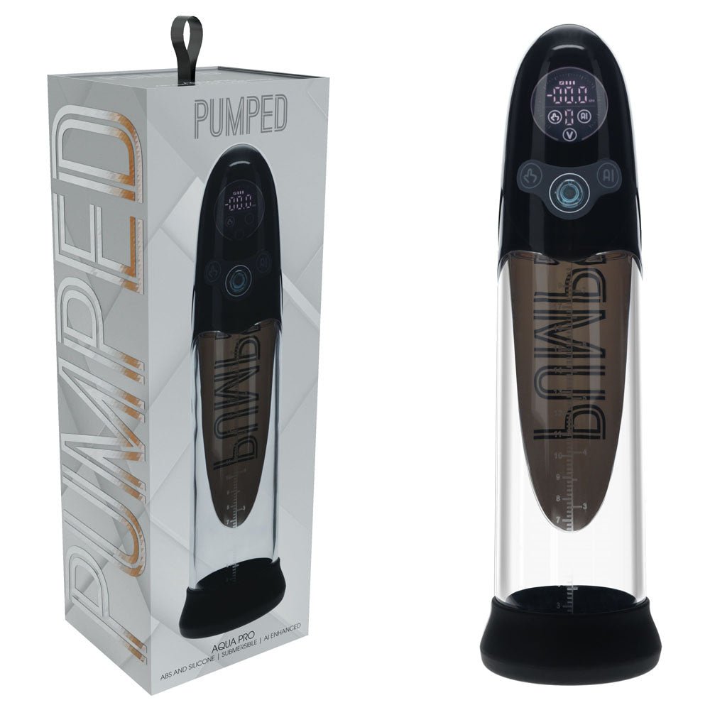 PUMPED Aqua - Pro Auto Pump - Black - Black/Clear USB Rechargeable AI - Enabled Submersible Auto Penis Pump - silkandsin