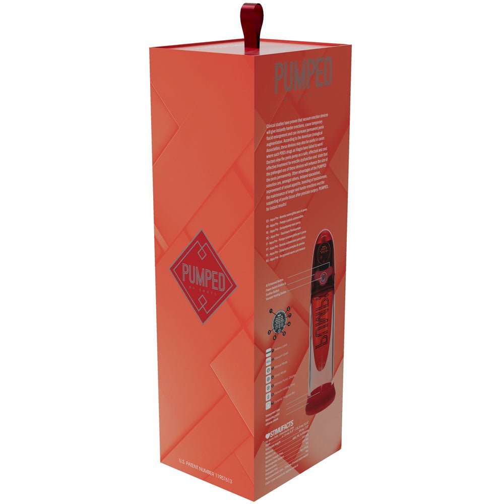 PUMPED Aqua - Pro Auto Pump - Red - Red/Clear USB Rechargeable AI - Enabled Submersible Auto Penis Pump - silkandsin