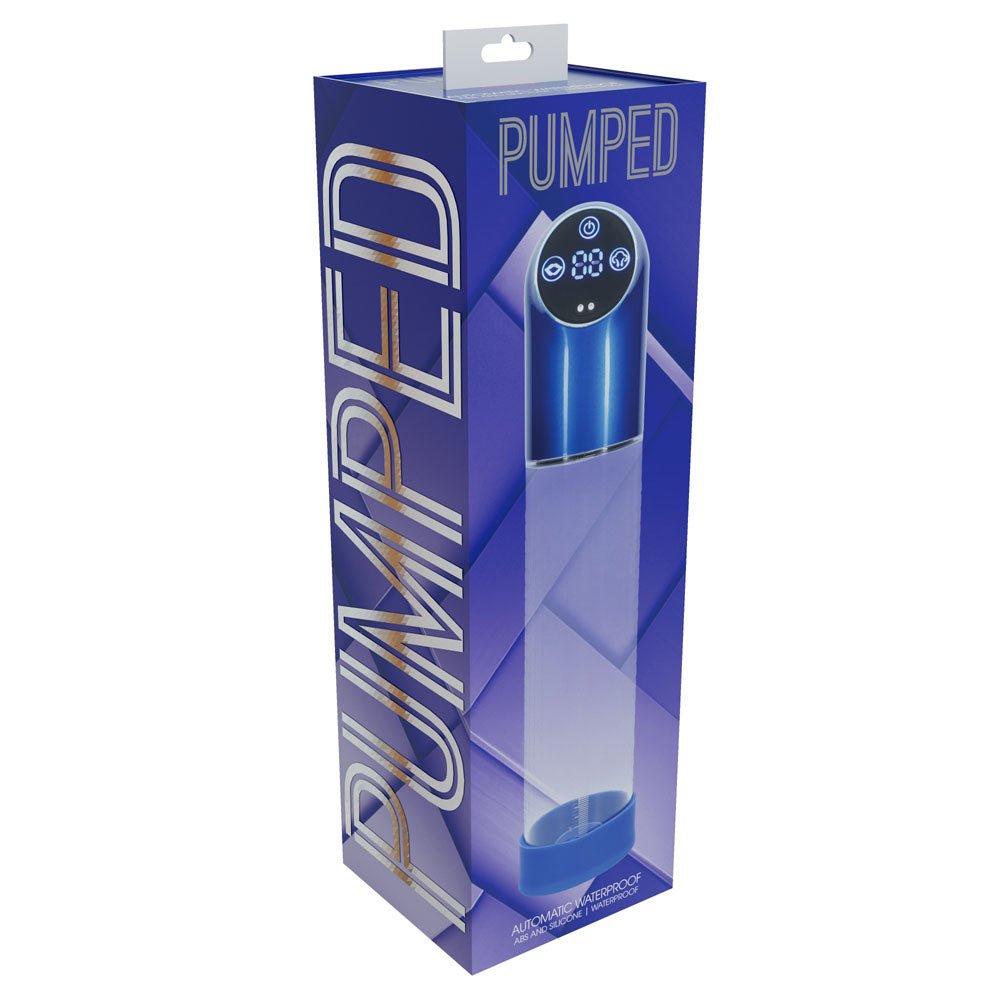 PUMPED Automatic Waterproof Pump - Metal Blue - Blue/Clear USB Rechargeable Automatic Penis Pump - silkandsin