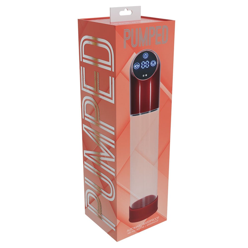 PUMPED Automatic Waterproof Pump - Metal Red - Red/Clear USB Rechargeable Automatic Penis Pump - silkandsin
