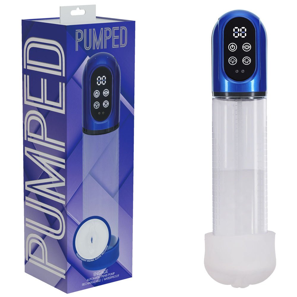 PUMPED Engage Automatic Penis Pump - Blue - Metallic Blue USB Rechargeable Auto Penis Pump - silkandsin