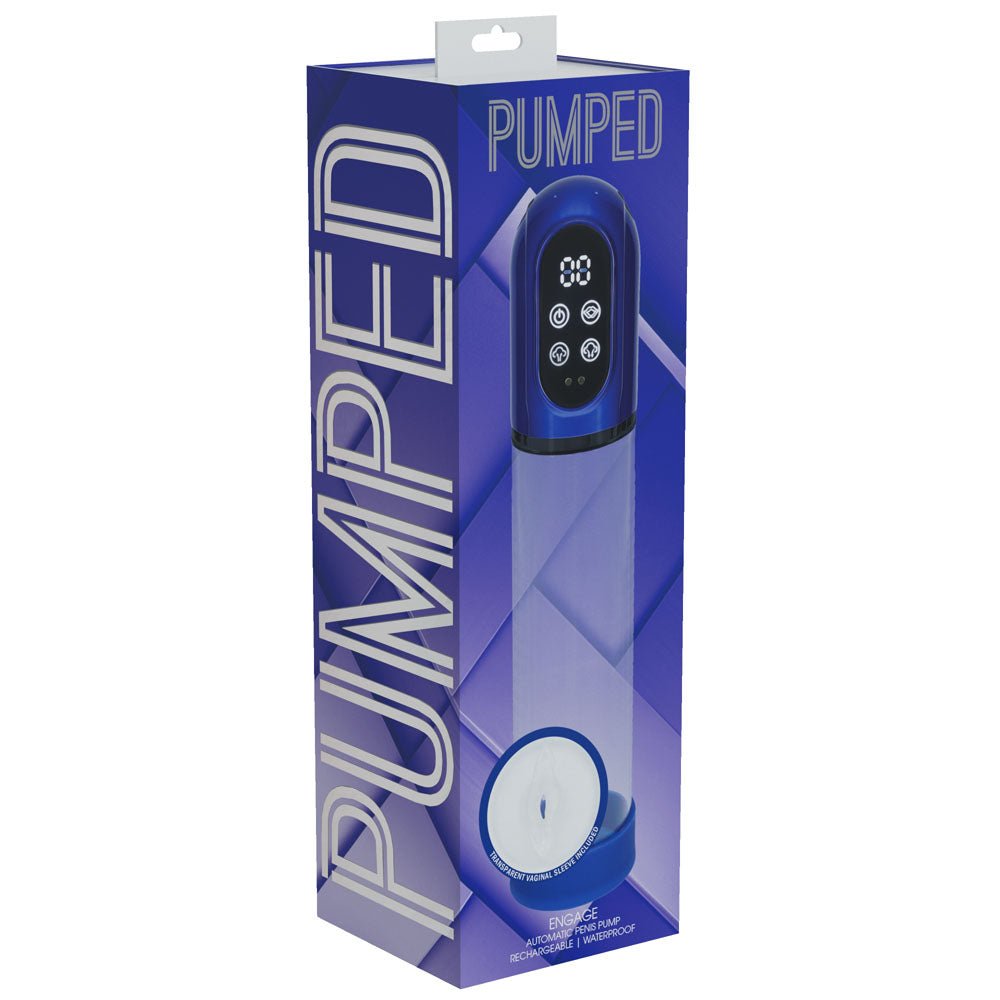 PUMPED Engage Automatic Penis Pump - Blue - Metallic Blue USB Rechargeable Auto Penis Pump - silkandsin