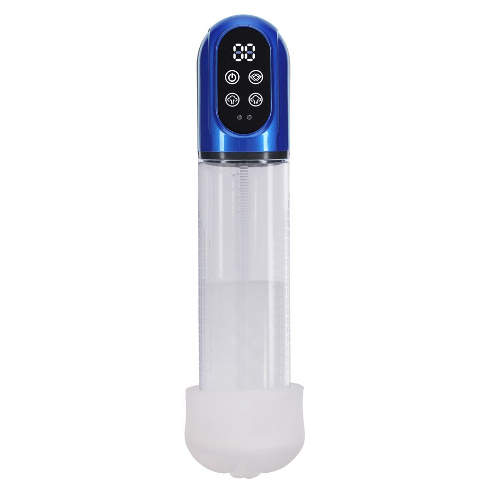 PUMPED Engage Automatic Penis Pump - Blue - Metallic Blue USB Rechargeable Auto Penis Pump - silkandsin