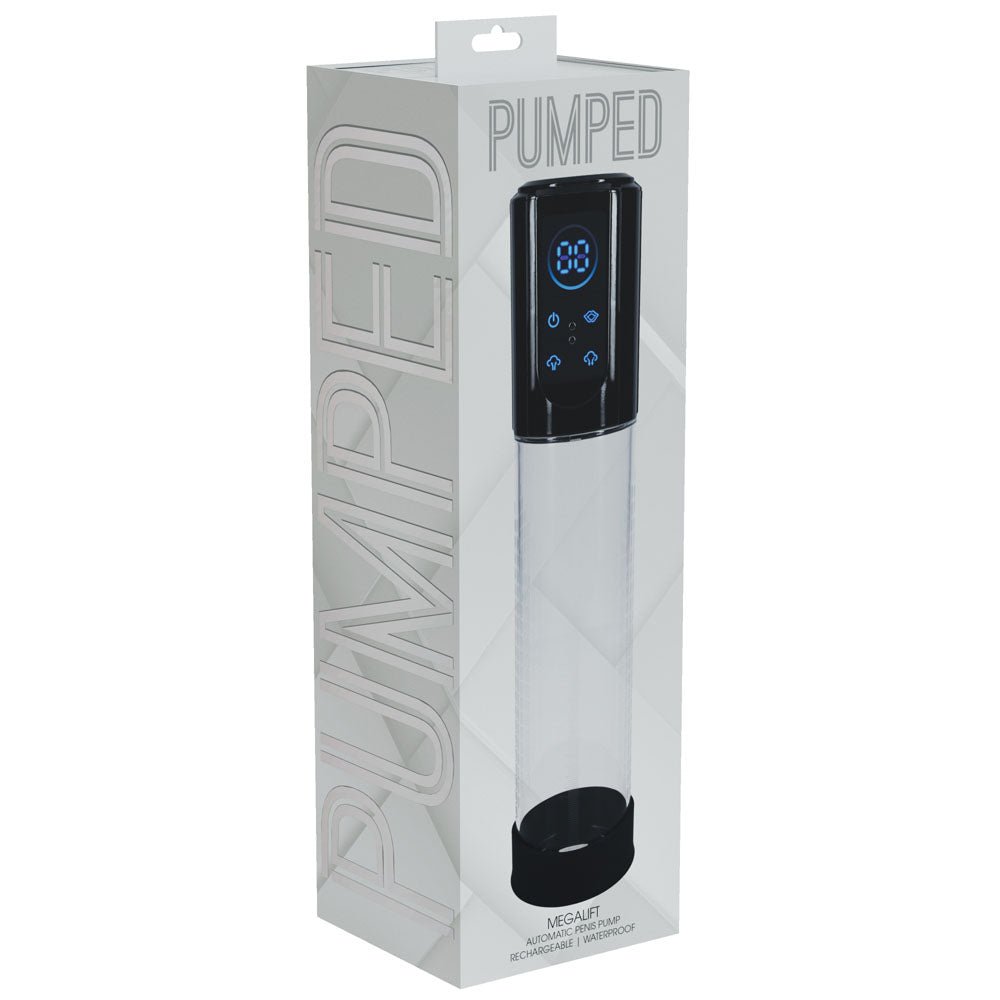 PUMPED MegaLift Automatic Penis Pump - Black - Black/Clear USB Rechargeable Auto Penis Pump - silkandsin