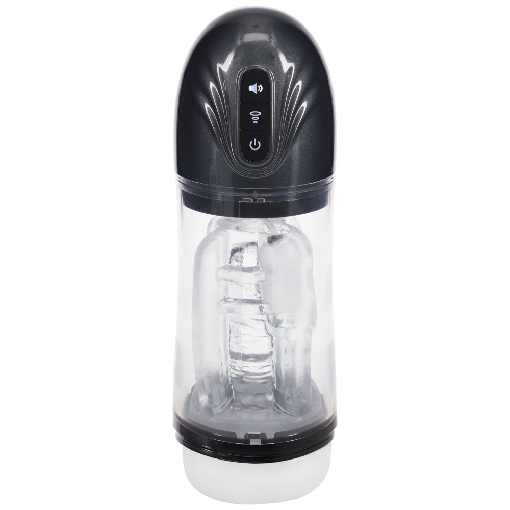 PUMPED SonicPull - Gunmetal - Gunmetal Grey/Clear USB Rechargeable Sucking And Vibrating Auto Masturbator - silkandsin