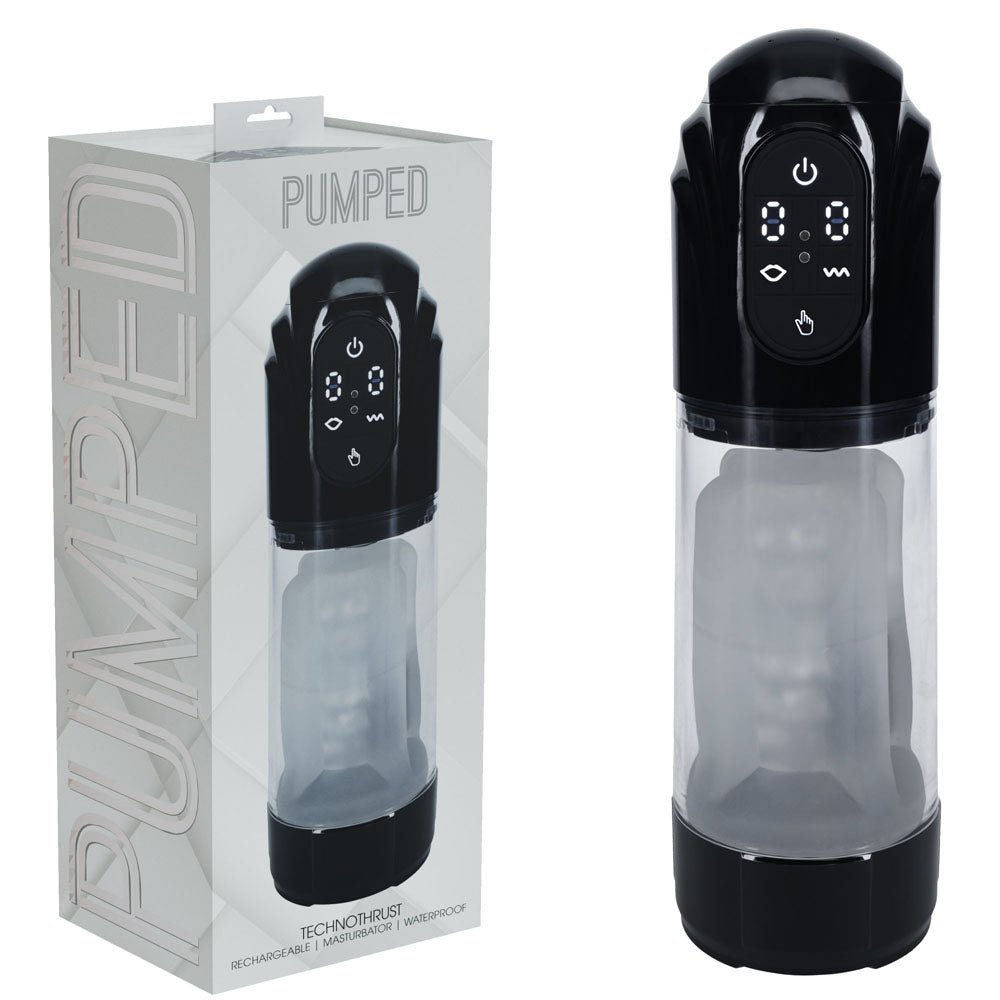 PUMPED TechnoThrust Auto Masturbator - Black/Clear USB Rechargeable Auto Maturbator - silkandsin