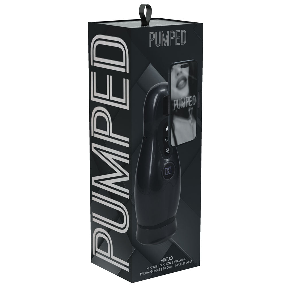 PUMPED Virtuo - Gunmetal - Gunmetal Grey/Clear USB Rechargeable Sucking And Vibrating Auto Masturbator - silkandsin