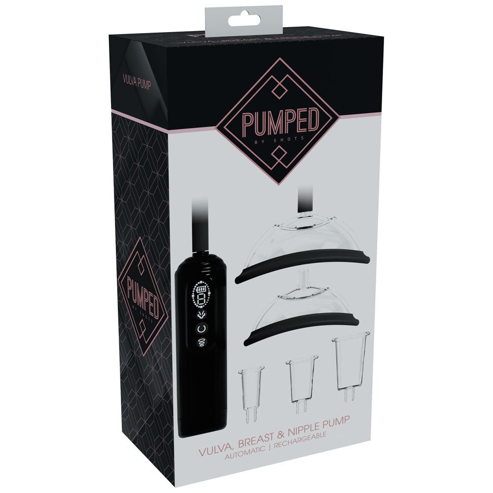 PUMPED Vulva, Breast & Nipple Pump - Black - Black USB Rechargeable Ladies Pump Set - Silk and Sin