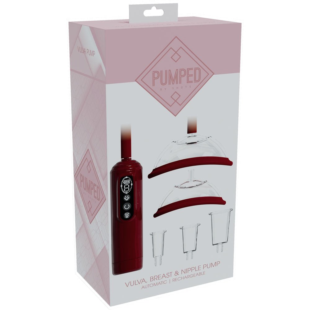 PUMPED Vulva, Breast & Nipple Pump - Red - Red USB Rechargeable Ladies Pump Set - Silk and Sin