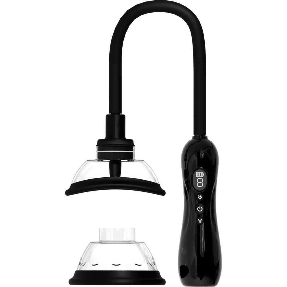 PUMPED Vulva & Breast Pump with Tongue Stimulator - Black - Black USB Rechargeable Ladies Pump Set - Silk and Sin