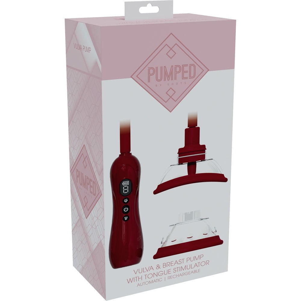 PUMPED Vulva & Breast Pump with Tongue Stimulator - Red - Red USB Rechargeable Ladies Pump Set - Silk and Sin