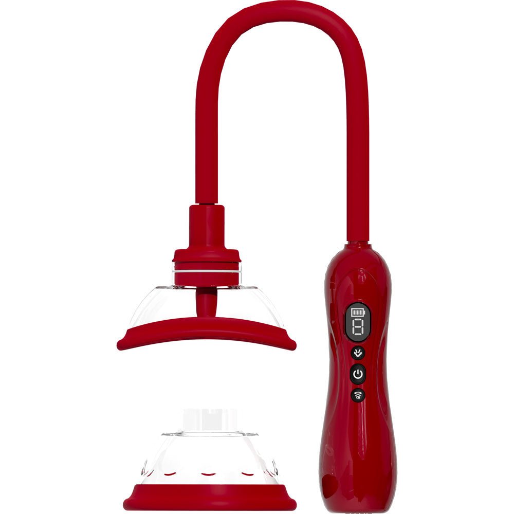 PUMPED Vulva & Breast Pump with Tongue Stimulator - Red - Red USB Rechargeable Ladies Pump Set - Silk and Sin