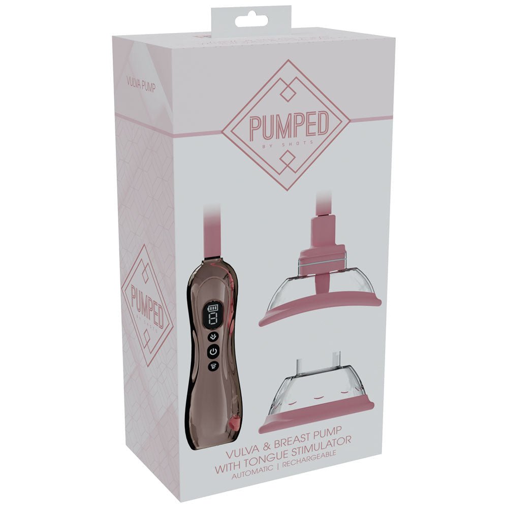 PUMPED Vulva & Breast Pump with Tongue Stimulator - Rose Gold - Rose Gold USB Rechargeable Ladies Pump Set - Silk and Sin