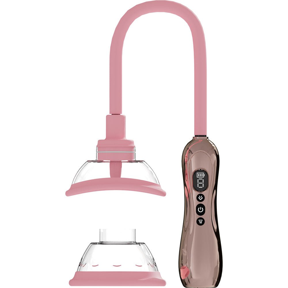 PUMPED Vulva & Breast Pump with Tongue Stimulator - Rose Gold - Rose Gold USB Rechargeable Ladies Pump Set - Silk and Sin