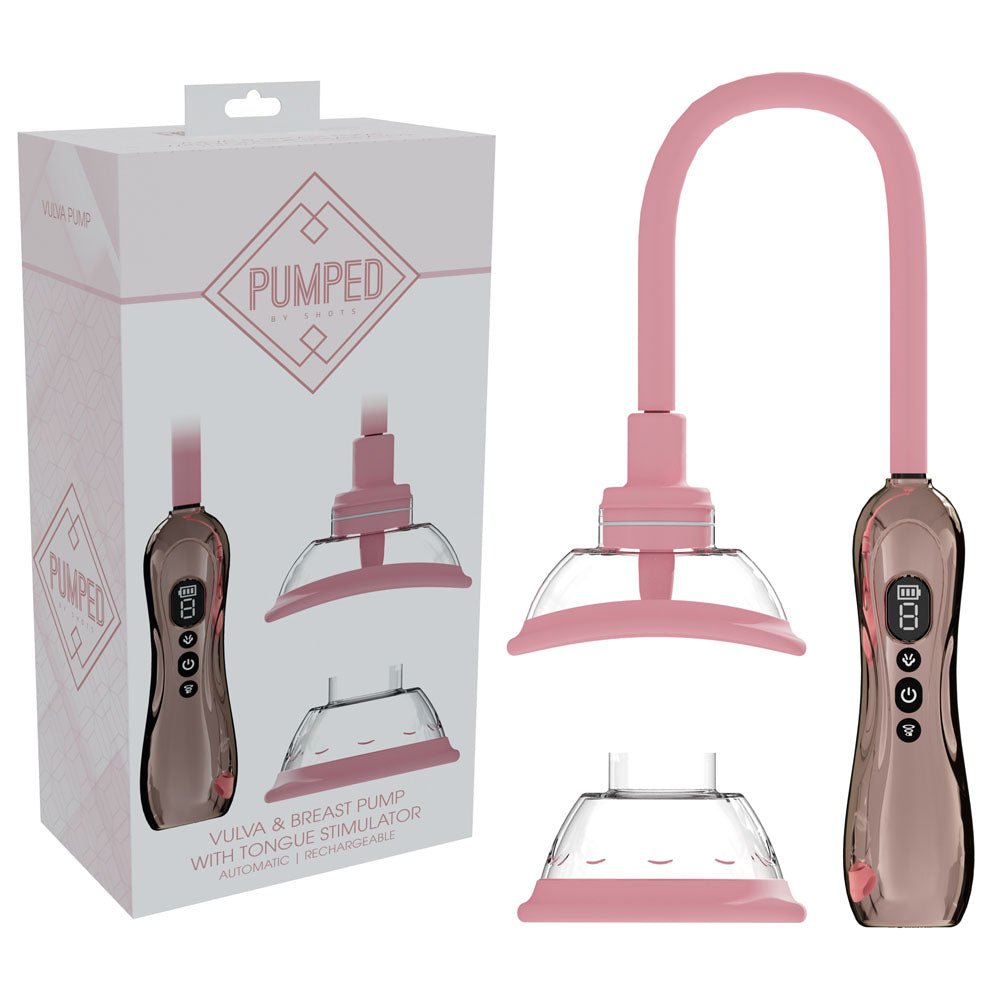 PUMPED Vulva & Breast Pump with Tongue Stimulator - Rose Gold - Rose Gold USB Rechargeable Ladies Pump Set - Silk and Sin