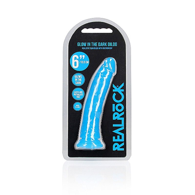 REALROCK 15.5 cm Slim Glow in the Dark Neon - Blue - Glow in Dark Blue 15.5 cm (6'') Dong - silkandsin