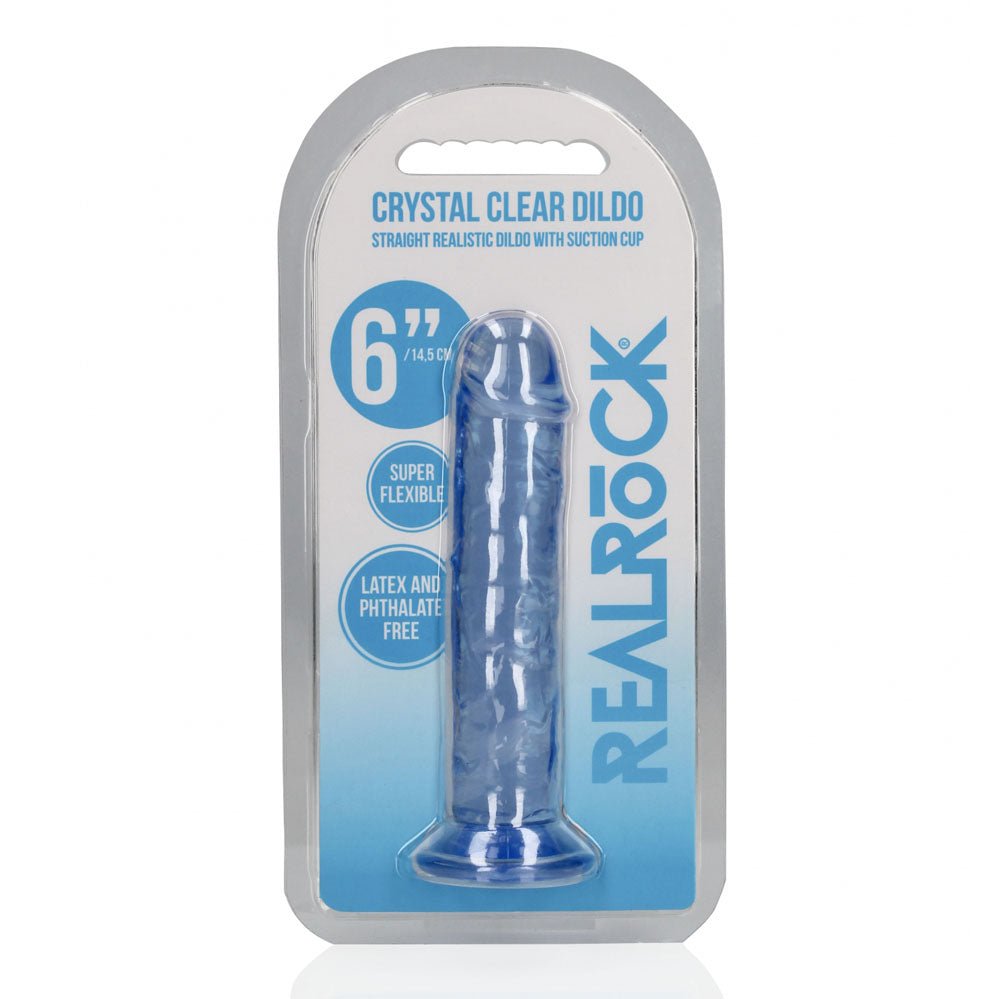 REALROCK 15.5 cm Straight Dildo - Blue - Blue 15.5 cm (6'') Dong - silkandsin