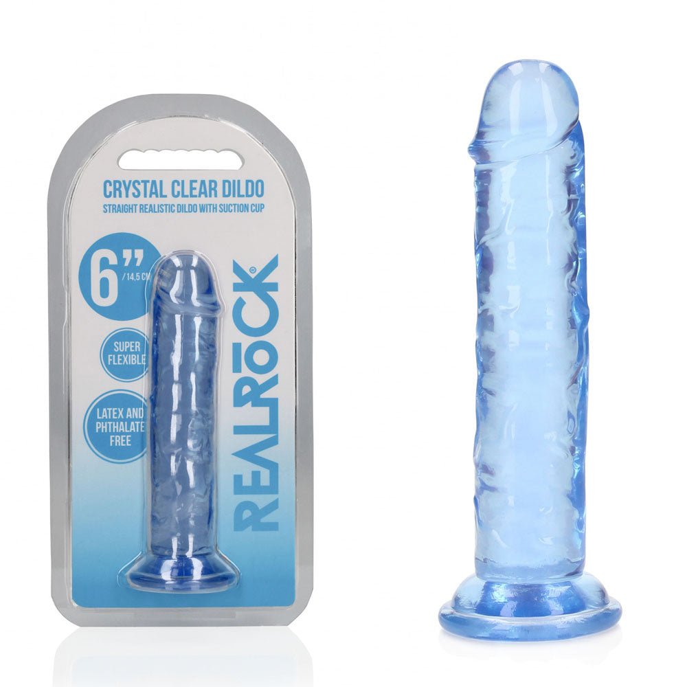REALROCK 15.5 cm Straight Dildo - Blue - Blue 15.5 cm (6'') Dong - silkandsin