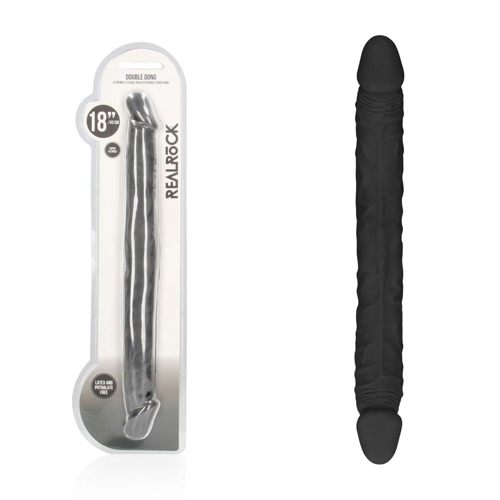 REALROCK 18'' Double Dildo - Black - Black 46 cm Double Dong - silkandsin