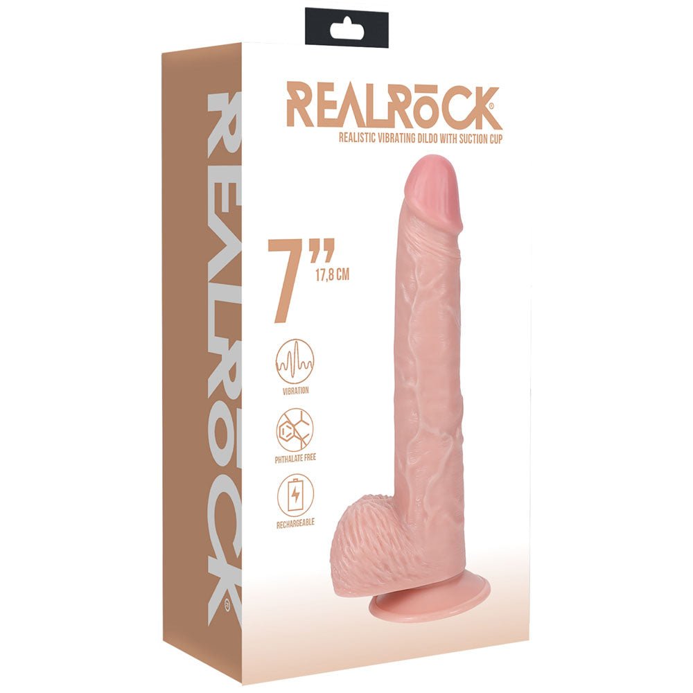 REALROCK 18cm Vibrating Cock + Balls - Flesh - Flesh 17.8 cm (7'') USB Rechargeable Vibrating Dong - silkandsin