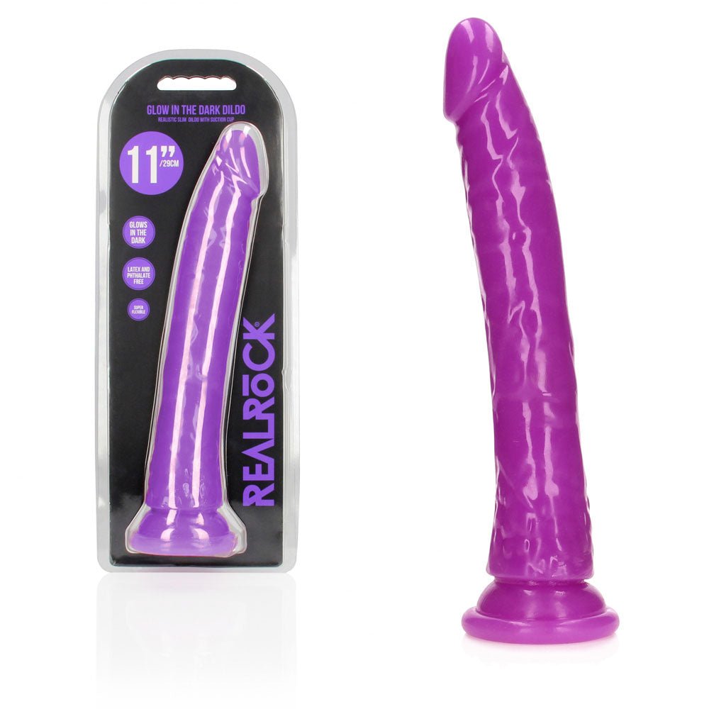 REALROCK 29 cm Slim Glow in the Dark Neon - Purple - Glow in Dark Purple 29 cm (11'') Dong - silkandsin