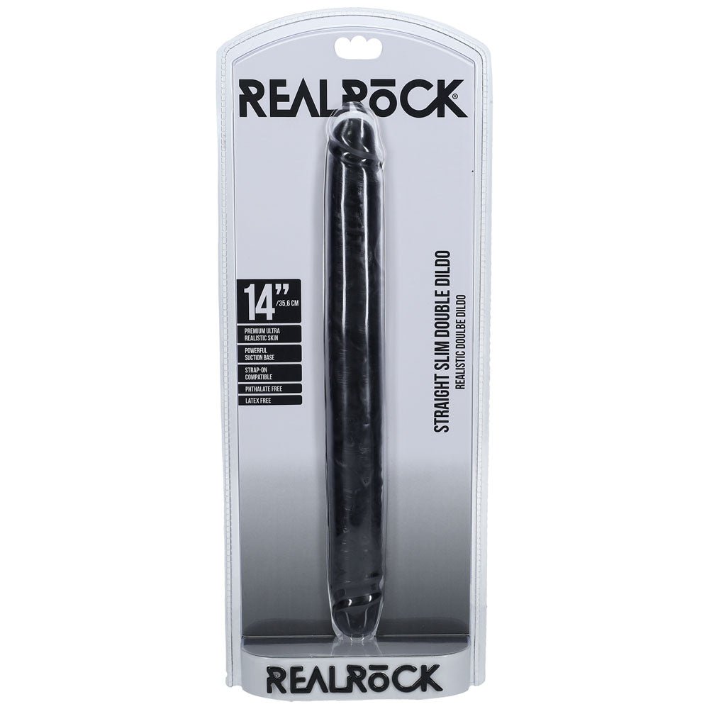 REALROCK 35cm Slim Double Dildo - Black - Black 35 cm (14'') Double Dong - silkandsin