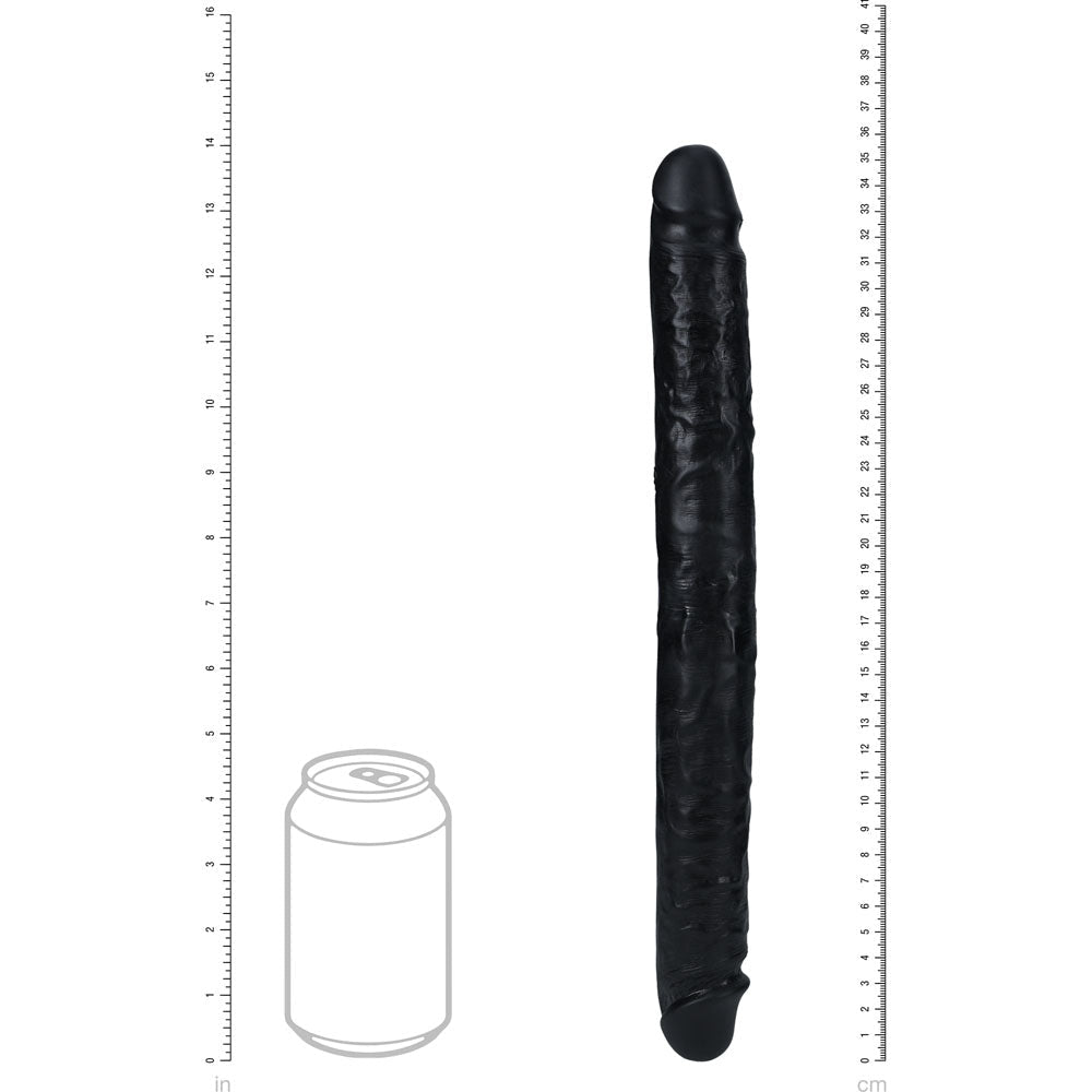 REALROCK 35cm Slim Double Dildo - Black - Black 35 cm (14'') Double Dong - silkandsin
