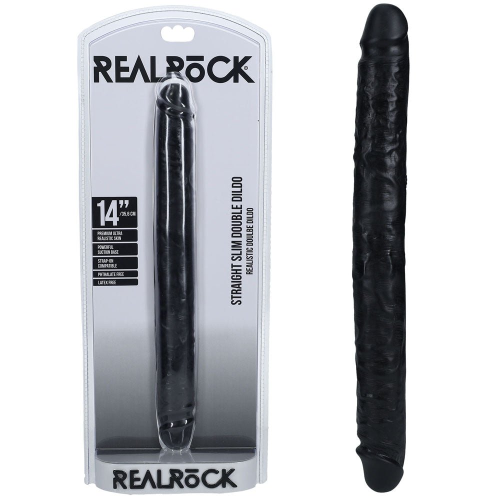 REALROCK 35cm Slim Double Dildo - Black - Black 35 cm (14'') Double Dong - silkandsin