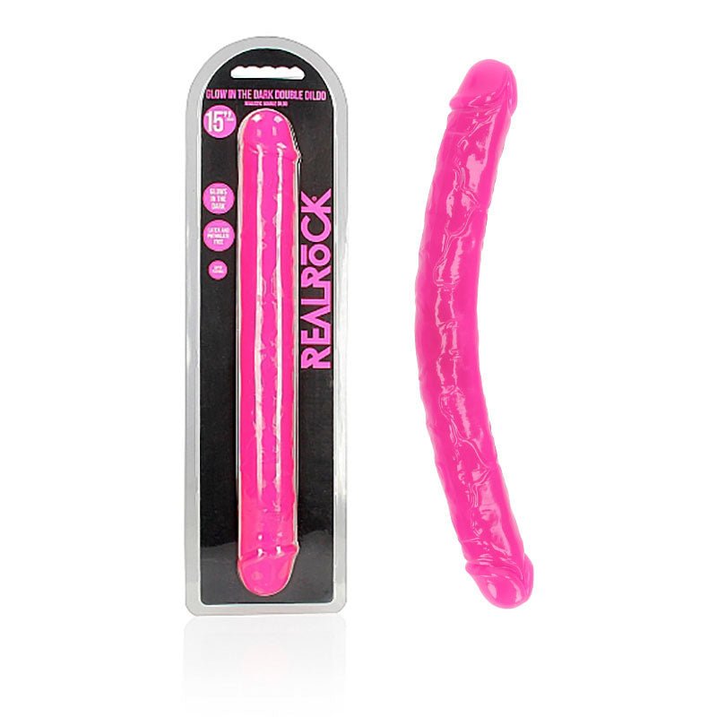 REALROCK 38 cm Double Dong Glow - Pink - Pink 38 cm (15'') Double Dong - silkandsin