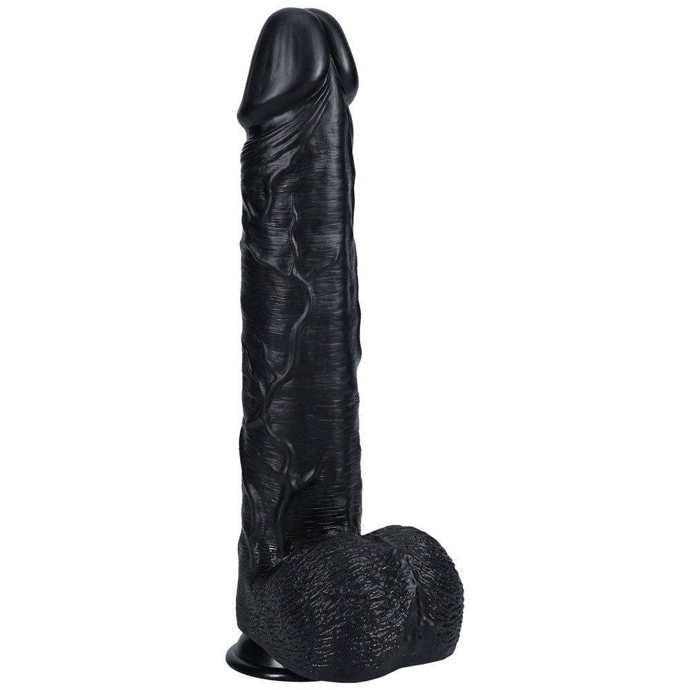 REALROCK 38cm Extra Long Dildo with Balls - Black - Black 38 cm (15'') Extra Long Dong - silkandsin