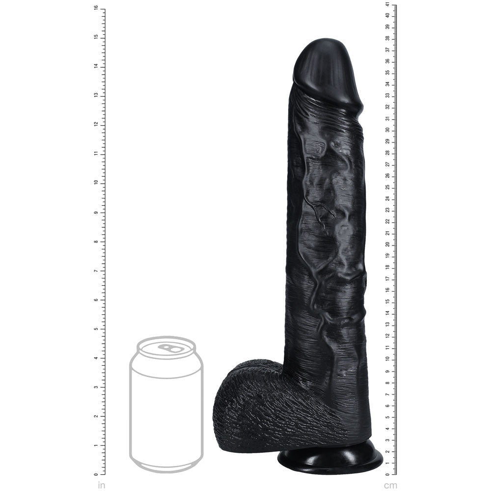 REALROCK 38cm Extra Long Dildo with Balls - Black - Black 38 cm (15'') Extra Long Dong - silkandsin