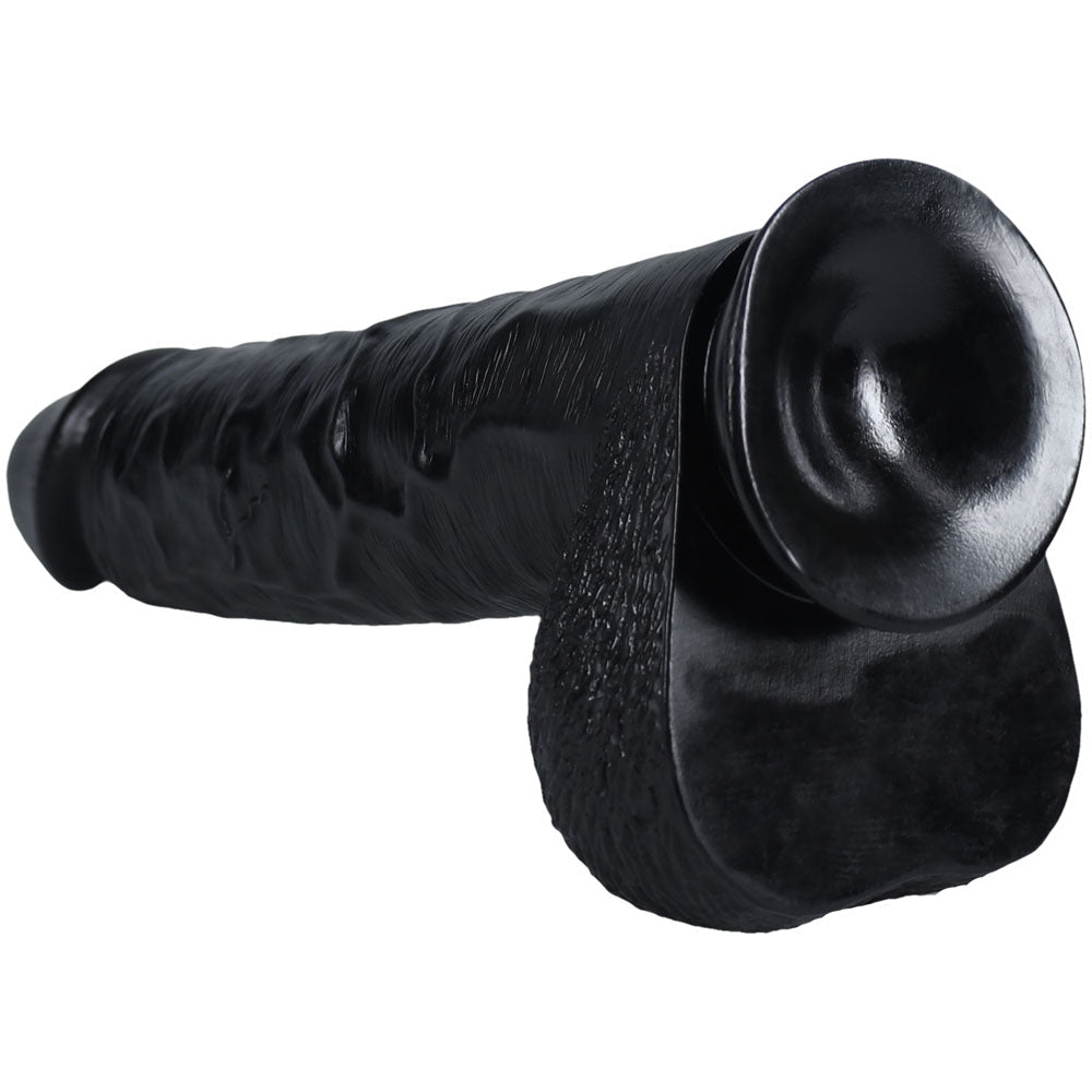 REALROCK 38cm Extra Long Dildo with Balls - Black - Black 38 cm (15'') Extra Long Dong - silkandsin