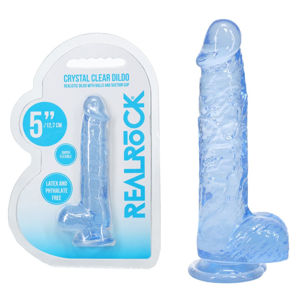 REALROCK 5'' Crystal Clear Dildo with Balls - Blue - Clear Blue 14.7 cm Dong - silkandsin