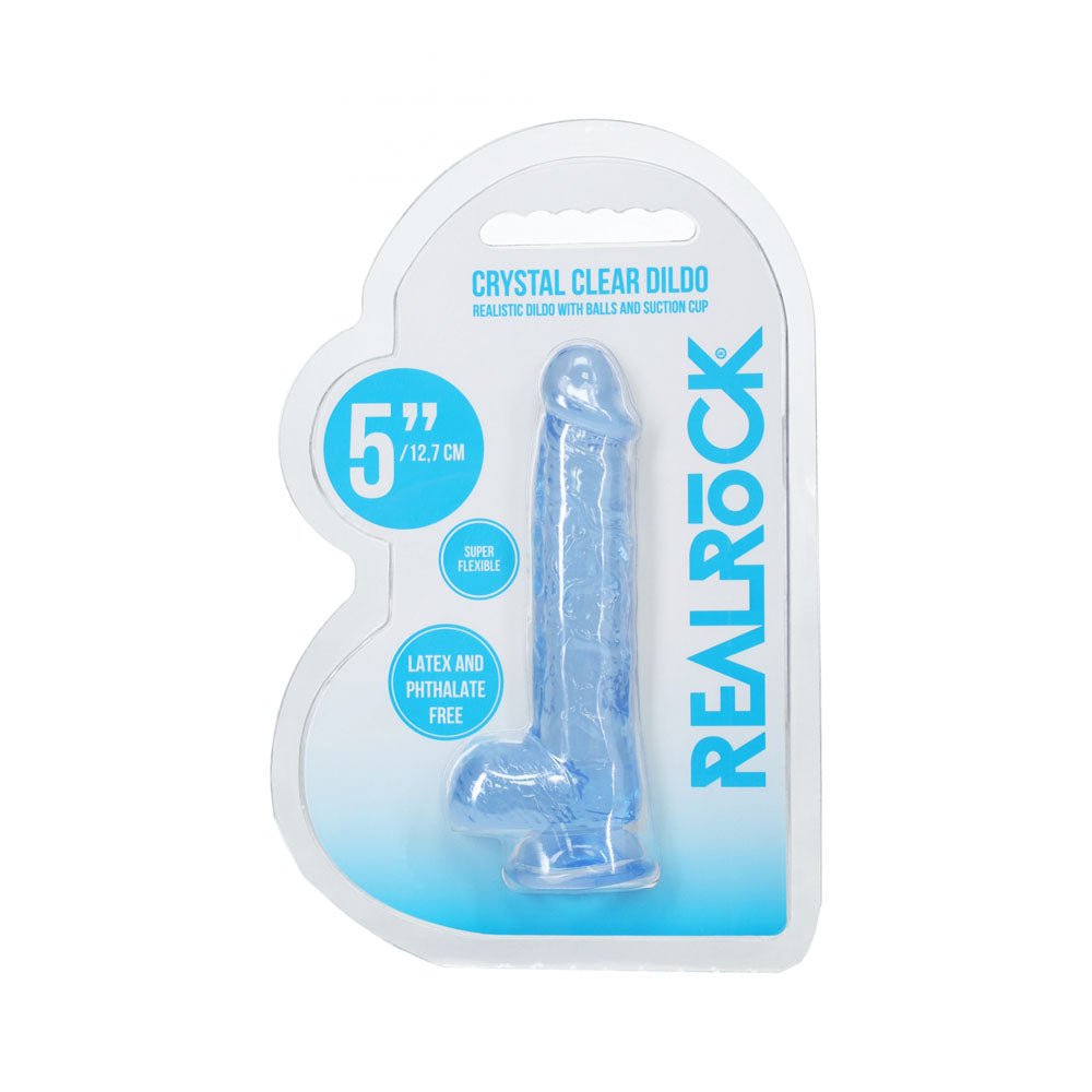 REALROCK 5'' Crystal Clear Dildo with Balls - Blue - Clear Blue 14.7 cm Dong - silkandsin