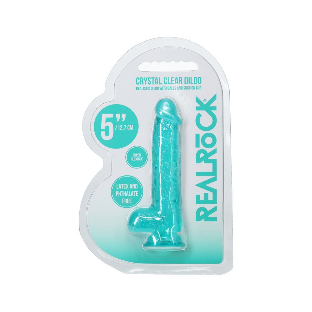 REALROCK 5'' Crystal Clear Dildo with Balls - Turquoise - Clear Turquoise 14.7 cm Dong - silkandsin
