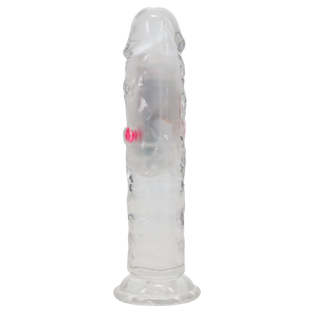 REALROCK 6'' No Balls Wireless Rechargeable LED Vibrating Dong - Clear with LED 16.5 cm USB Rechargeable Vibrating Dong with Remote - silkandsin