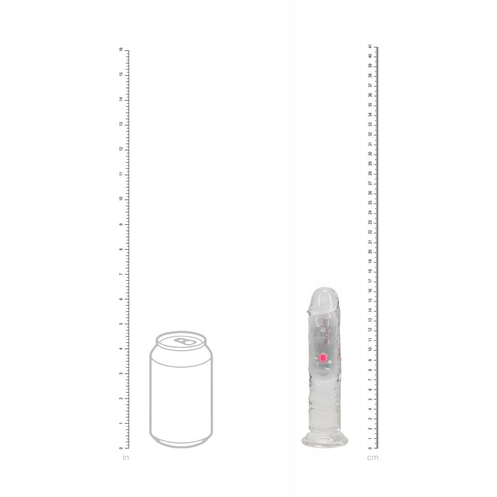 REALROCK 6'' No Balls Wireless Rechargeable LED Vibrating Dong - Clear with LED 16.5 cm USB Rechargeable Vibrating Dong with Remote - silkandsin