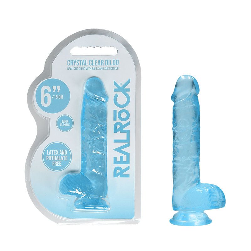 REALROCK 6'' Realistic Dildo With Balls - Blue 15.2 cm Dong - silkandsin