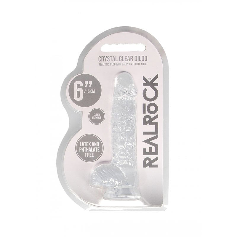 REALROCK 6'' Realistic Dildo With Balls - Clear 15.2 cm Dong - silkandsin