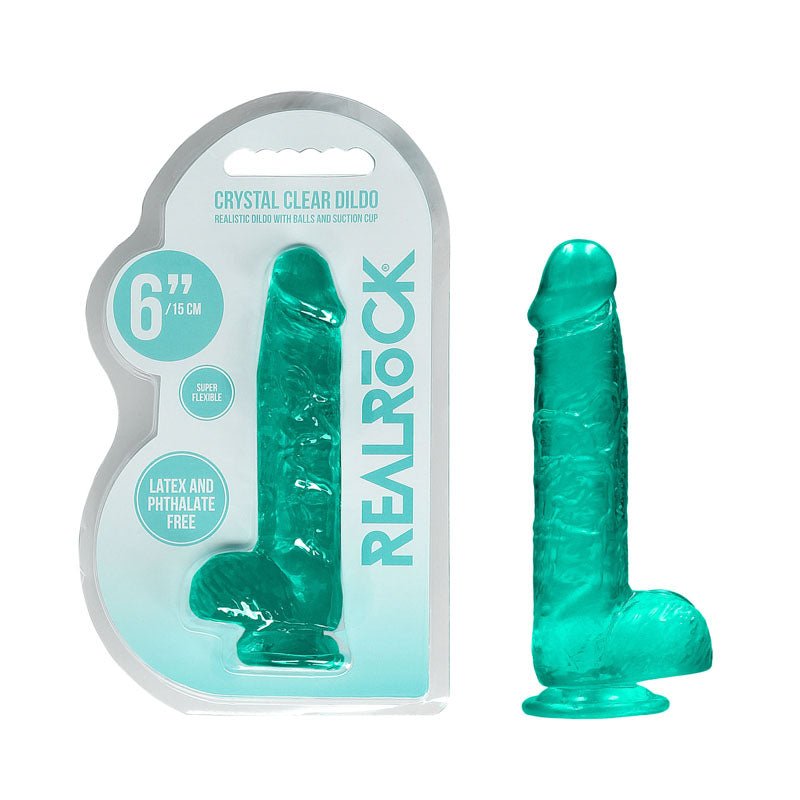 REALROCK 6'' Realistic Dildo With Balls - Turquoise 15.2 cm Dong - silkandsin