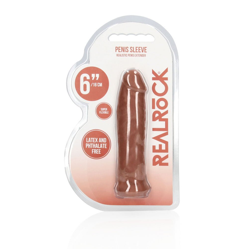 REALROCK 6'' Realistic Penis Sleeve - Tan - Tan 15.2 cm Penis Extension Sleeve - Silk and Sin