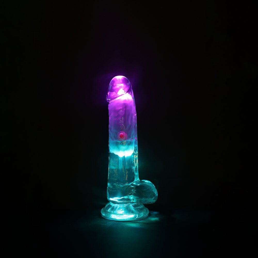 REALROCK 6'' with Balls Wireless Rechargeable LED Vibrating Dong - Clear with LED 16.2 cm USB Rechargeable Vibrating Dong with Remote - silkandsin