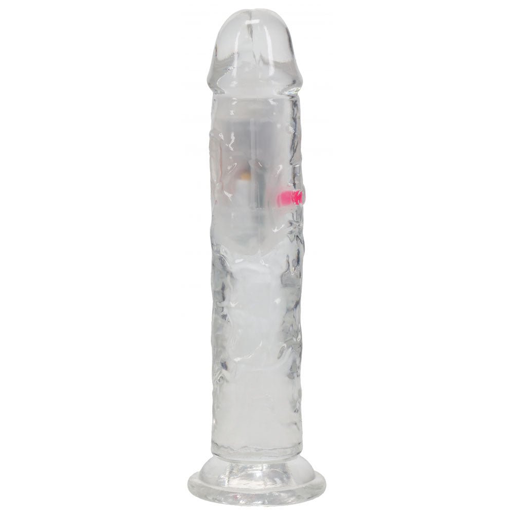 REALROCK 7'' No Balls Wireless Rechargeable LED Vibrating Dong - Clear with LED 20 cm USB Rechargeable Vibrating Dong with Remote - silkandsin