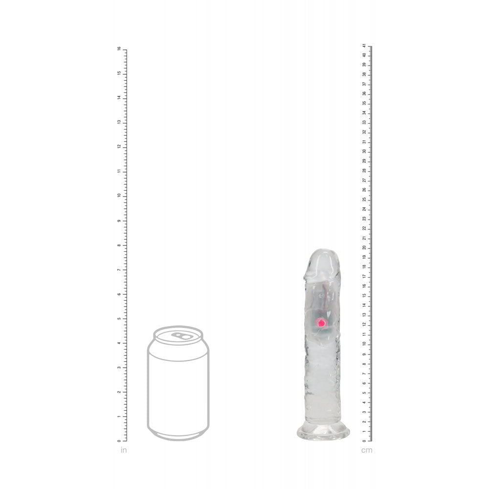REALROCK 7'' No Balls Wireless Rechargeable LED Vibrating Dong - Clear with LED 20 cm USB Rechargeable Vibrating Dong with Remote - silkandsin